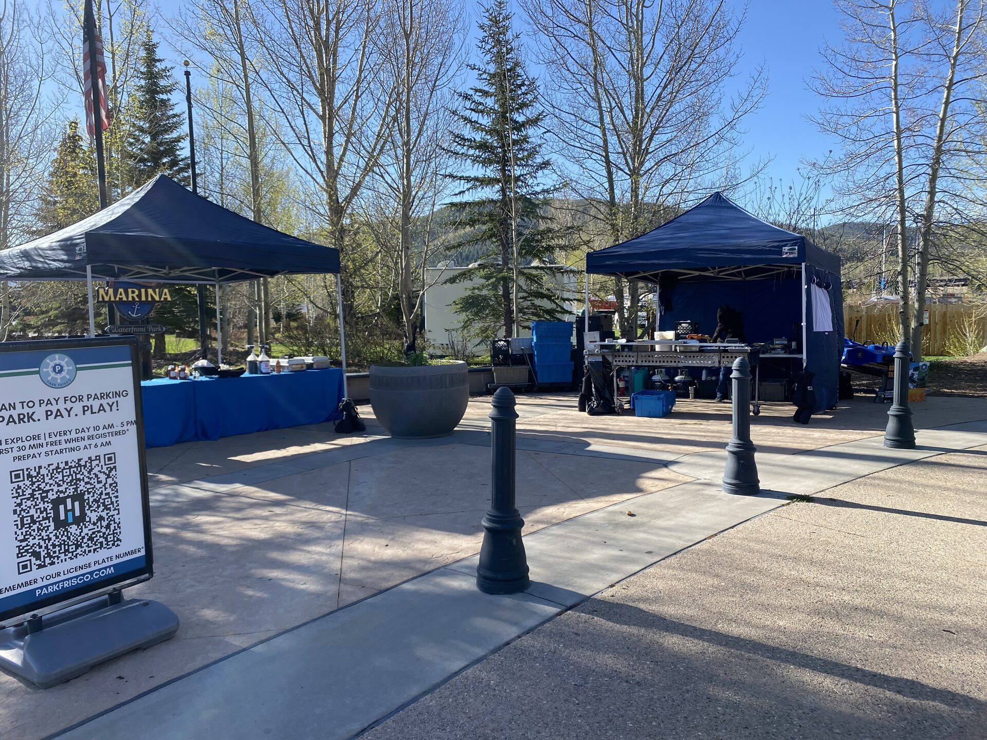 Chris Cakes of Colorado outdoor event setup at Frisco Marina with Colorado mountains in the background
